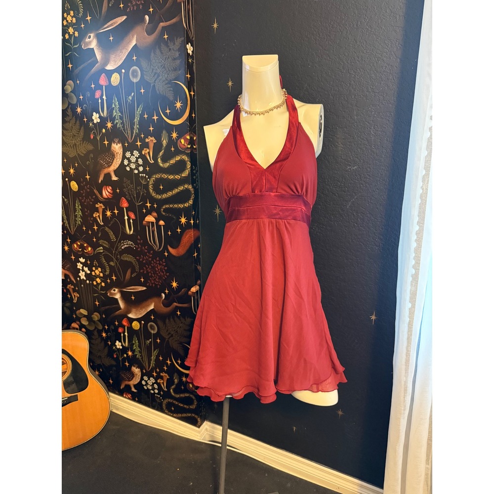 Gemini Red Halter Empire Waist Mini Dress Satin Bow Back G70302 Plus Size